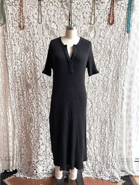 Everlane Black Rib Knit Henley Dress